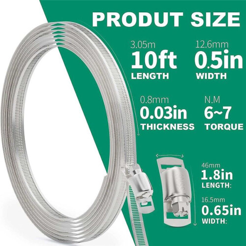 10FT Stainless Steel Hose Clamp Assortment Kit,Wor 1