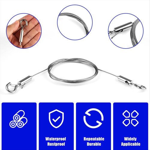 3Pcs Adjustable Wire Ropes with Hooks, Stainless S 2