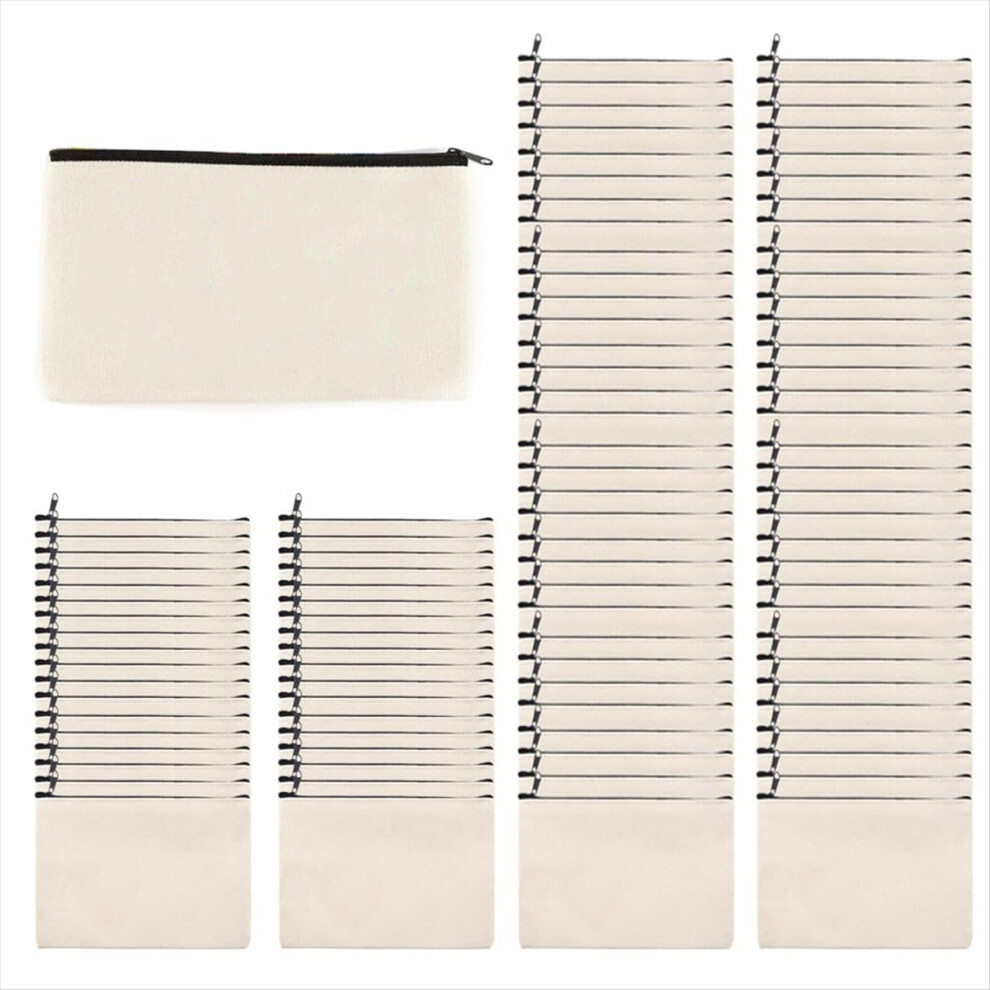 Semoic 100Pcs Blank Diy Craft Bag Canvas Zipper Pencil Ca