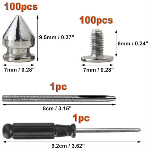 100 Pack Spikes and Studs 9.5MM for Clothing Metal 2