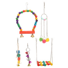 Colorful Beads Bird Swing, Hanging Swings For Small Birds Bells Wooden Stand Pet Bird Supplies Creative Design High Quality Materials Durable Easy To