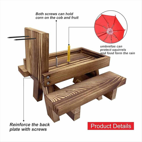 Squirrel Feeder Picnic Table with Umbrella,Wooden 1