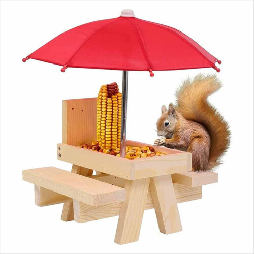 Squirrel Feeder Picnic Table with Umbrella,Wooden 2