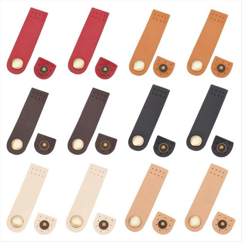 12Pcs PU Leather Snap Buttons, 6 Colors Sew on Tab