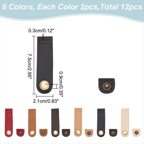 12Pcs PU Leather Snap Buttons, 6 Colors Sew on Tab 2