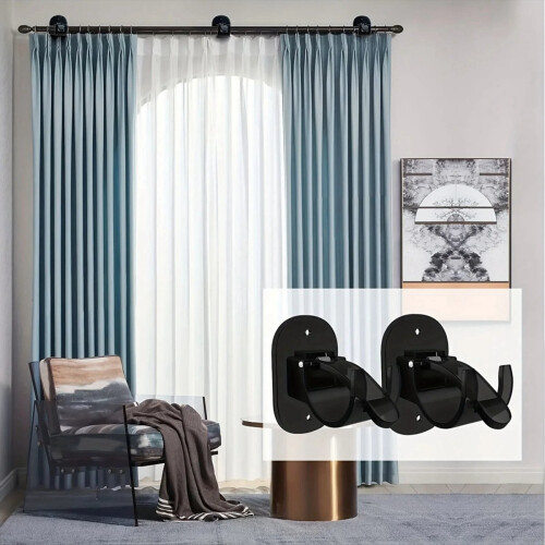 4PCS Curtain Rod Brackets No Drilling Holders Self 1