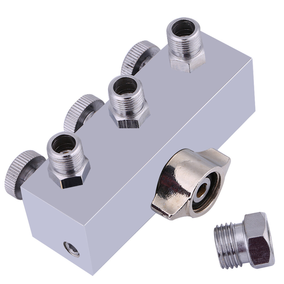 Airbrush Manifold For Multiple Airbrushes, 4-Way Air Hose Splitter With Adjustable Pressure Individual Flow Control Valves And Standard Bsp Fittings 9399812110191