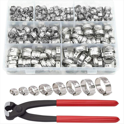 131PCS Single Ear Hose Clamps, Stainless Steel PEX