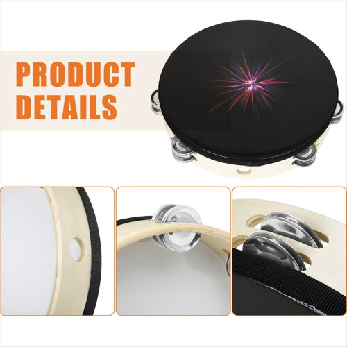 10 Inch Handheld Tambourine Double Row Jingle Drum 2