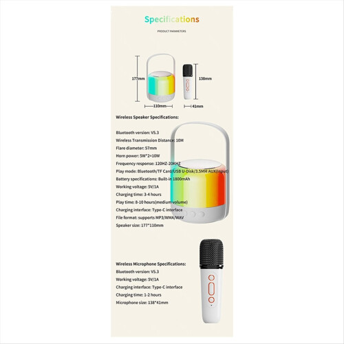 RGB Colorful LED Light Bluetooth 5.3 PA Speaker Wi 2