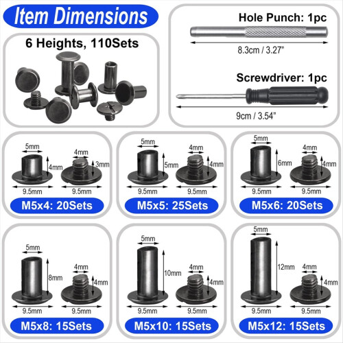 Chicago Screw Leather Rivets Assorted M5 Binding S 1