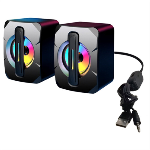 2 Pcs Speaker USB Subwoofer Light Emitting Mini Co