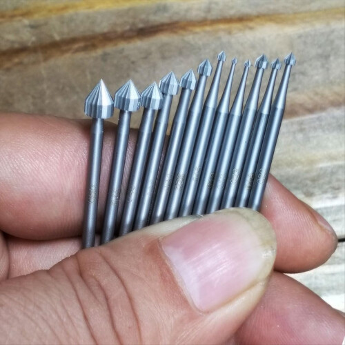 12 Pcs Cylinder-Cone Shape Carving Burr Sets, 3/32 2
