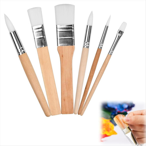 Wooden Paint Brush Set, 6 Pieces Paintbrushes for 2