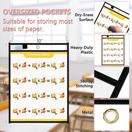 30 Packs Oversized Dry Erase Pockets Reusable Slee 2