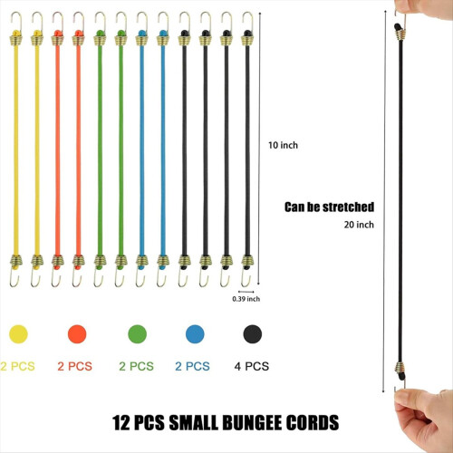 Small Bungee Cords with Hooks 12 Pack, Adjustable 1