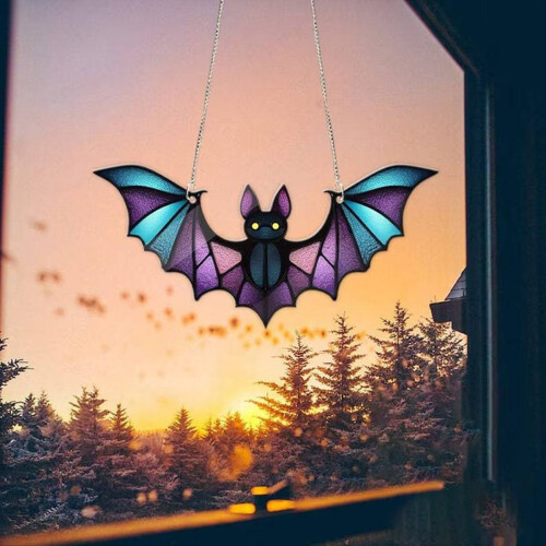 Halloween Bat Stained Glass Window Hanging Acrylic 1