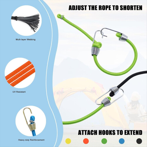 Small Bungee Cords with Hooks 12 Pack, Adjustable 2