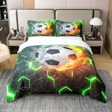 Soccer Kids Bedding Set 100x135 Cm For Toddlers And Baby Beds Microfiber Green Yellow Blue Soccer Theme
