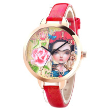 Analog kvartsklokke med blomstermønster for kvinner, bohemsk inspirert armbåndsur med stor urskive, ripebestandig urskive og justerbar silikonrem