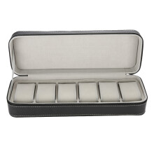 Travel Watch Organizer With Zipper Closure, 6 Slot Portable Watch Case High Density Fiberboard Storage Holder For Men Women Elegant Design Anti