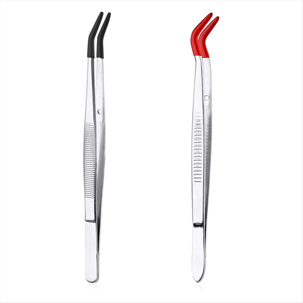 Semoic 2Pcs Bent Tweezers With Rubber Tips, Curved Flat T