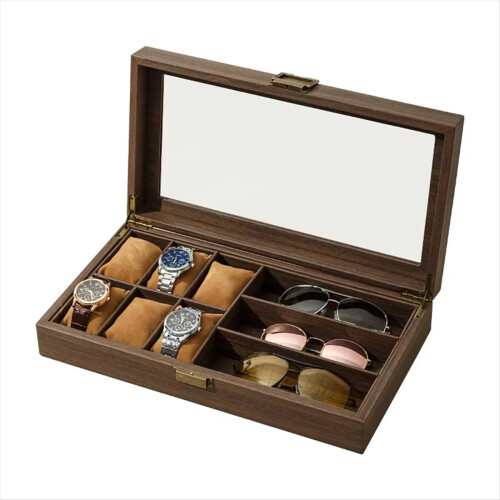 Watch Box Organizer - Brown Tabletop Holder with J