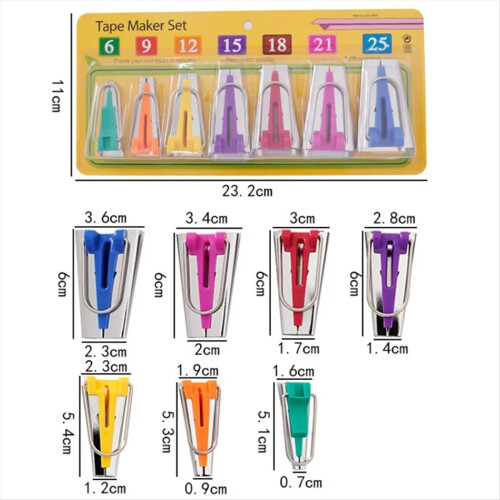Set of 7 Size Fabric Bias Tape Makers 6-25MM Bindi 1