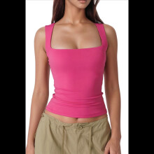 Women'S Square Neck Sleeveless Tank Tops Rose Red