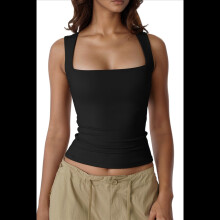 Women'S Square Neck Sleeveless Tank Tops Black XL