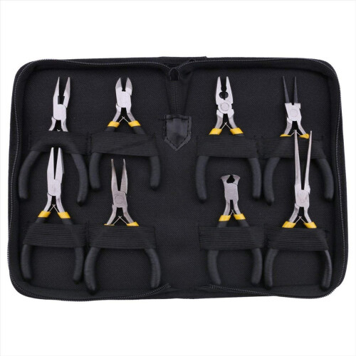 8PCs Mini Pliers Set, Long Nose with Teeth, Flat J