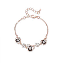 Rhinestone Charm Bracelet for Women, Flower Link Bracelet with Lobster Claw Clasp, Adjustable Drop Pendant Jewelry Exquisite Workmanship for Gift and