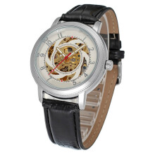 Leather Band Mechanical Wristwatch Transparent Dial Skeleton Design Automatic Manual-Winding Watch Featuring Full-Automatic Movement And 30M Waterproo