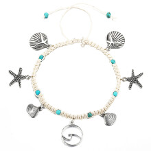 Adjustable Foot Chain for Women, Layered Anklet with Boho Anklet Handmade Foot Jewelry, Charm Beads Turtle Anklet Multilayer Beads Beach Anklet