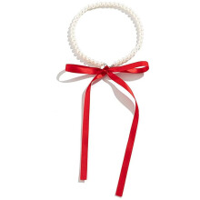 Colier reglabil cu accent de perle, colier cu fundă lungă și panglică colorată, bijuterii romantice vintage delicate pentru femei, choker