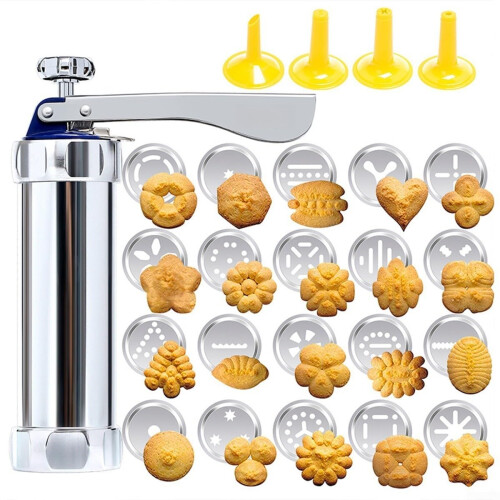 Cookie Press with 20 Shape Discs, Aluminum Biscuit Maker Set for Creative Baking and Easy Cleanup