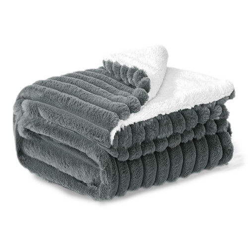 BEDELITE Fluffy Sherpa Fleece Blanket - Throw Size Grey Sofa Throw Thi
