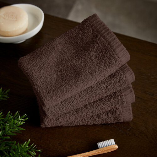 Catherine Lansfield Catherine Lansfield Quick Dry Cotton 30x30 cm 4 Pack Face Cloths Choco