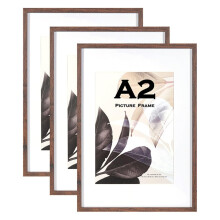 Walnut Wooden Picture Frame A2(42x59.4cm) with Mat,Set of 3, Mount for
