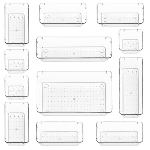 Stackzy Drawer Organiser Set – Makeup Organiser Tray for Drawers – Cle