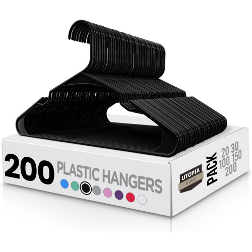 Utopia Home 200 Pack Plastic Hangers Space Saving, Durable Hanger with