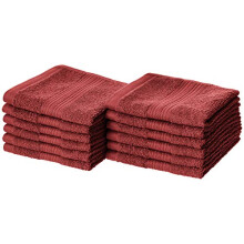 Amazon Basics Fade-Resistant Cotton Washcloths - Pack of 12, Crimson R