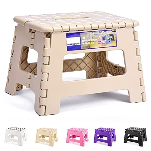 HOUSE DAY Folding Step Stool 9 Inch, Sturdy Foldable Stool with Carry
