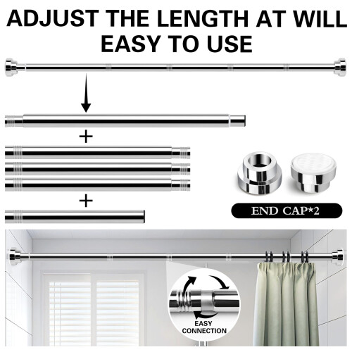 Stainless Steel Extendable Shower Curtain Rod Tension Pole, including 2