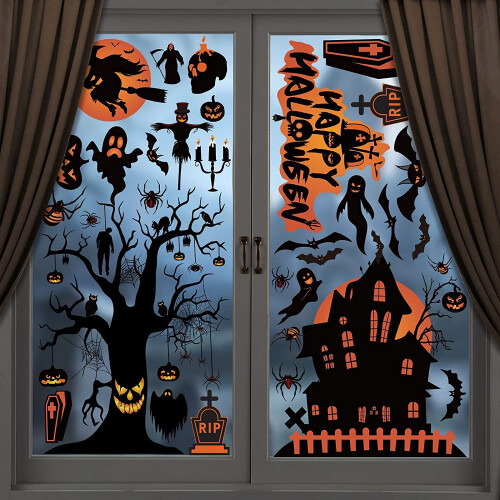 98pcs Halloween Decorations | 8 Sheets Halloween Window Stickers | Dou