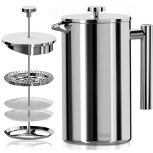 KICHLY - 50 oz French Press, 100% Stainless Steel Double Walled Insula