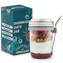 OATOLOGY Glass Overnight Oats Jar Glass Container with Lid | Overnight