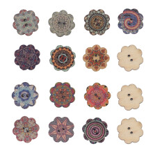 Boutons en bois à motifs floraux, grands boutons décoratifs à deux trous, boutons en bois de haute qualité de style vintage pour accessoires de