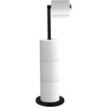 Premium Free-Standing Toilet Roll Holder Polished Stainless Steel Stand, Modern Black Finish with Extra Storage for 5 Rolls Elegant Bathroom Accessory