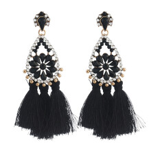 Pendientes llamativos de estilo bohemio con diseño de borla de hilo, pendientes colgantes azul claro con detalles de diamantes de imitación y